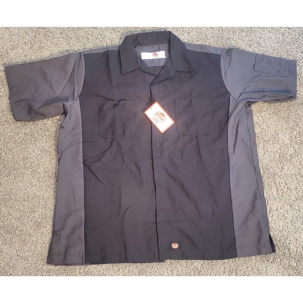 Red Kap Industrial Work Button Up Shirt Men's XL  Black/Grey NWT